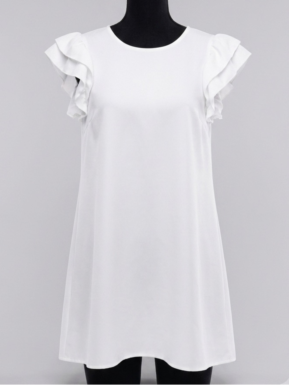 White Flutter Ruffle Sleeve Mini Dress Shift Silhouette Size L